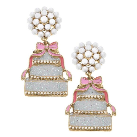 Brides & Bows Enamel Wedding Cake Earrings in Pink - Picture 1 of 1